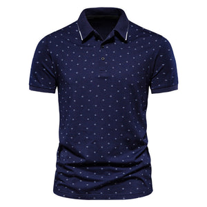 Summer new casual slim European and American men's fashion anchor print short-sleeved lapel T-shirt