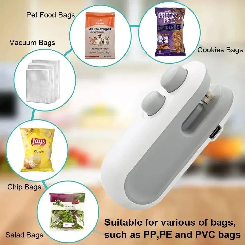 USB Rechargeable Snack Bag Sealer Machine White Grey