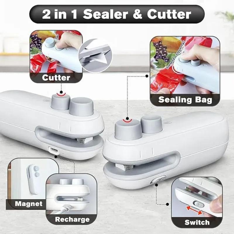 USB Rechargeable Snack Bag Sealer Machine White Grey