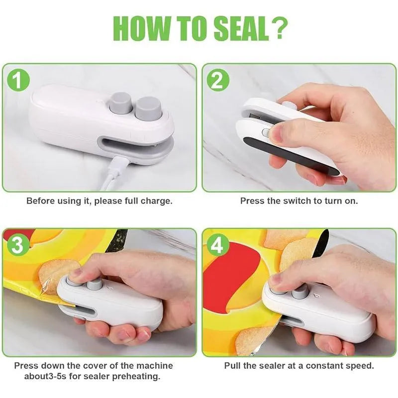 USB Rechargeable Snack Bag Sealer Machine White Grey
