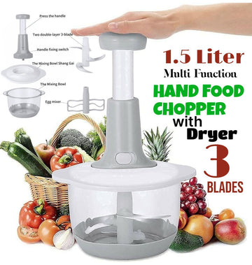 Multifunction Hand Push Chopper With 3 Blades