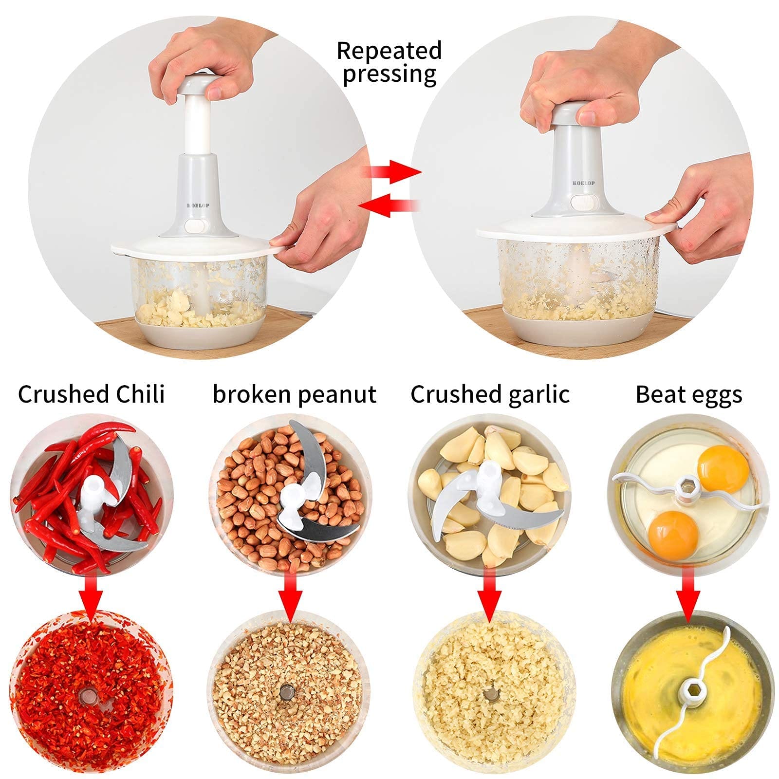 Multifunction Hand Push Chopper With 3 Blades