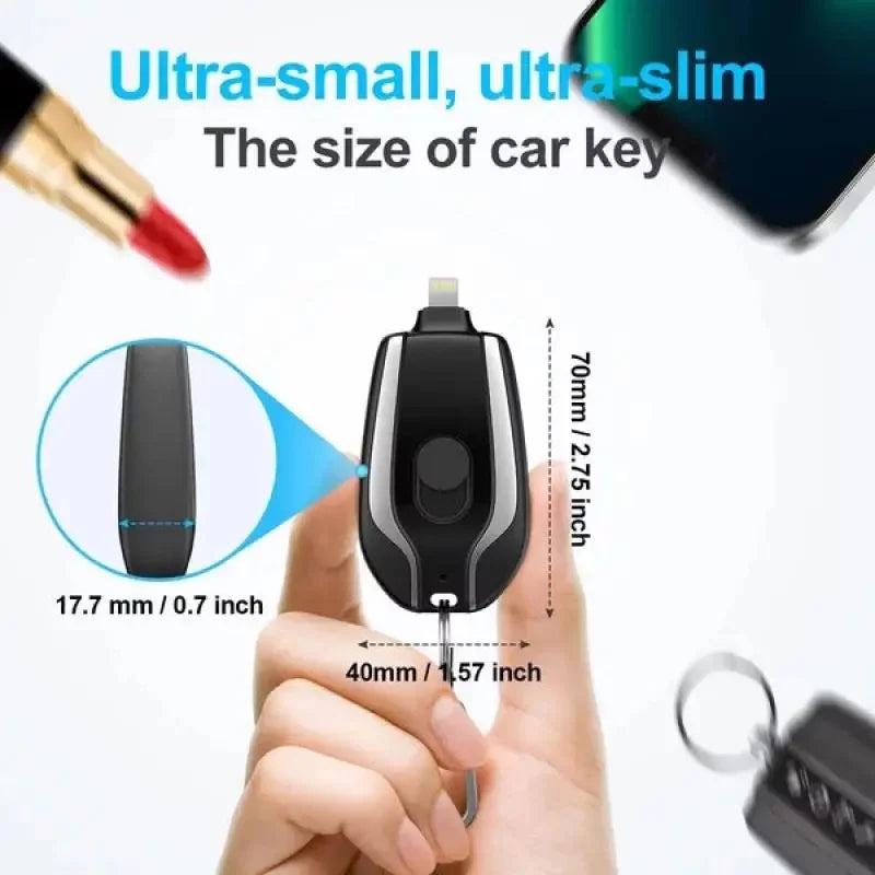 Portable Keychain Charger | 1500mAh Ultra-Compact Mini Battery Pack | Fast Charging Backup Power Bank